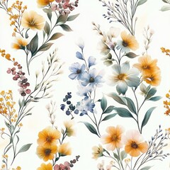 Obraz premium Seamless watercolor floral pattern with peony and rose arrangements on a white background for textiles and home decor