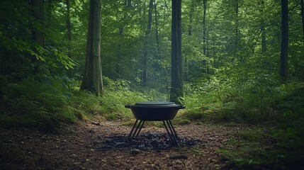 Barbecue Bliss: A Grill Nestled in a Lush Forest Landscape