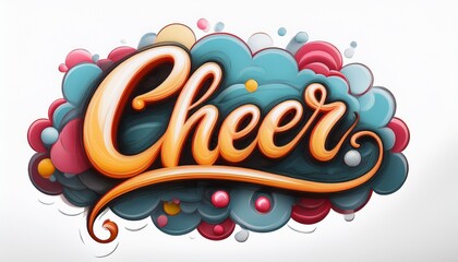 낙서 스타일의 CHEER 손글씨와 주변을 감싸는 구름 장식
