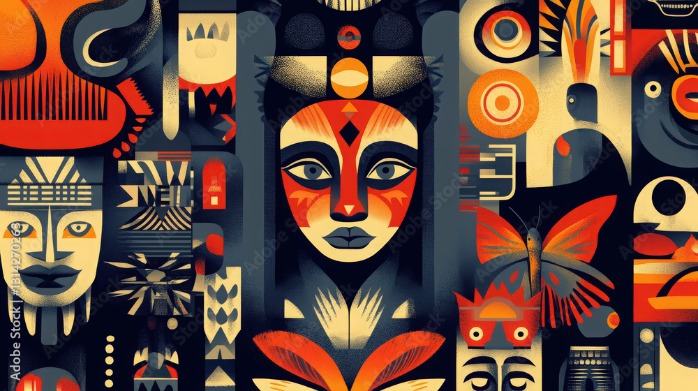 Aufkleber global design elements. a colorful illustration showcasing a diverse arrangement of global design el