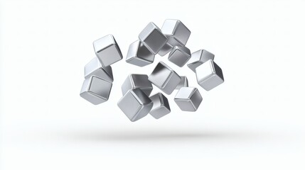 Abstract Silver Cubes Levitating Against White Background