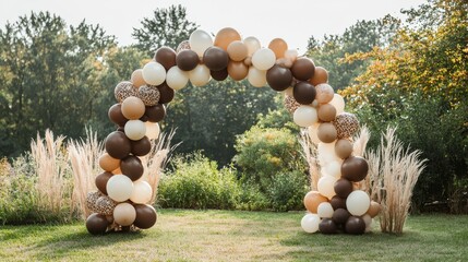 Elegant Balloon Arch with Pampas Grass for Celebrations