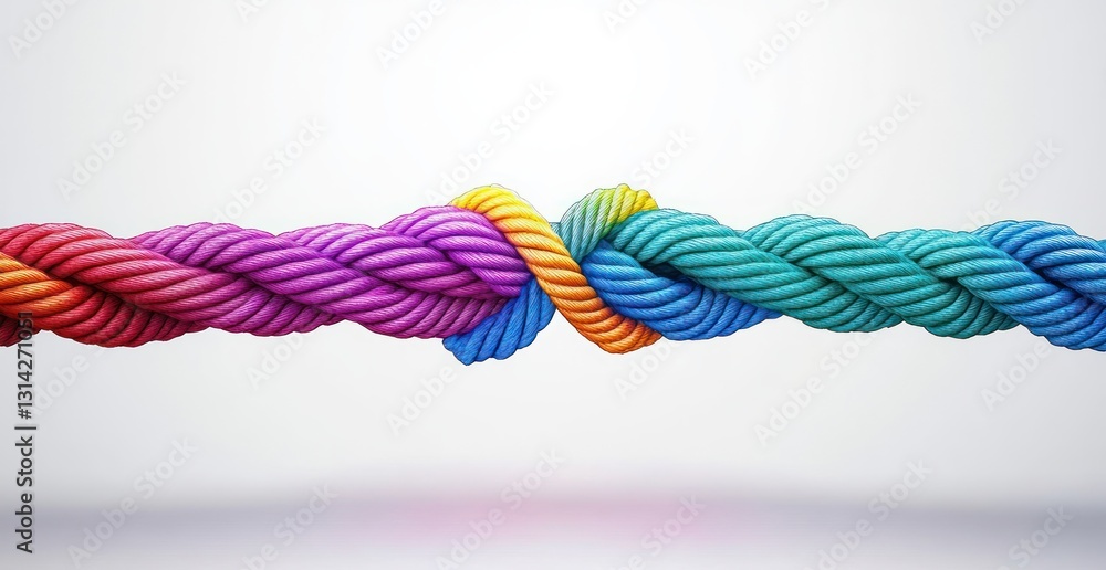 Poster unity and teamwork concept with intertwined ropes for business partnership and collaboration