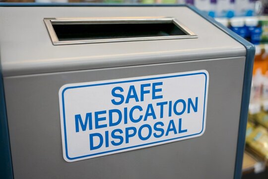 Safe medication disposal unit located in a health facility for proper waste management
