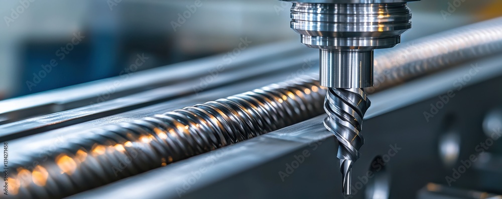 Poster material science alloys concept. close-up of a precision machining process with a cutting tool.