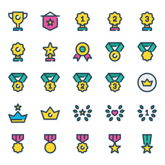 Filled color outline icons set for Awards