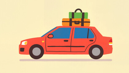 Fototapeta premium Road trip adventure with vibrant car and colorful luggage