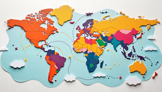 Fototapeta Discovering the world through a colorful artistic map