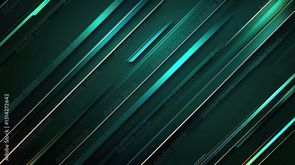 Poster abstract green diagonal lines background with metallic texture and light effects