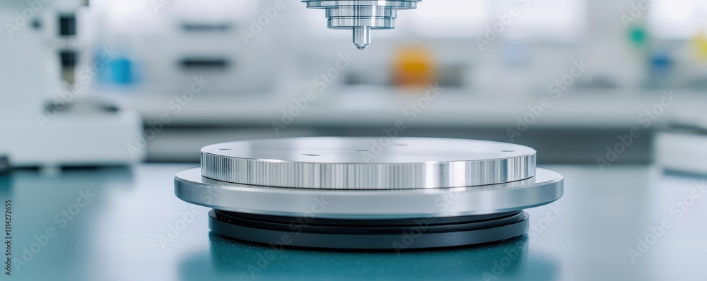 Poster material science alloys concept. close-up of a precision machine in a laboratory setting.