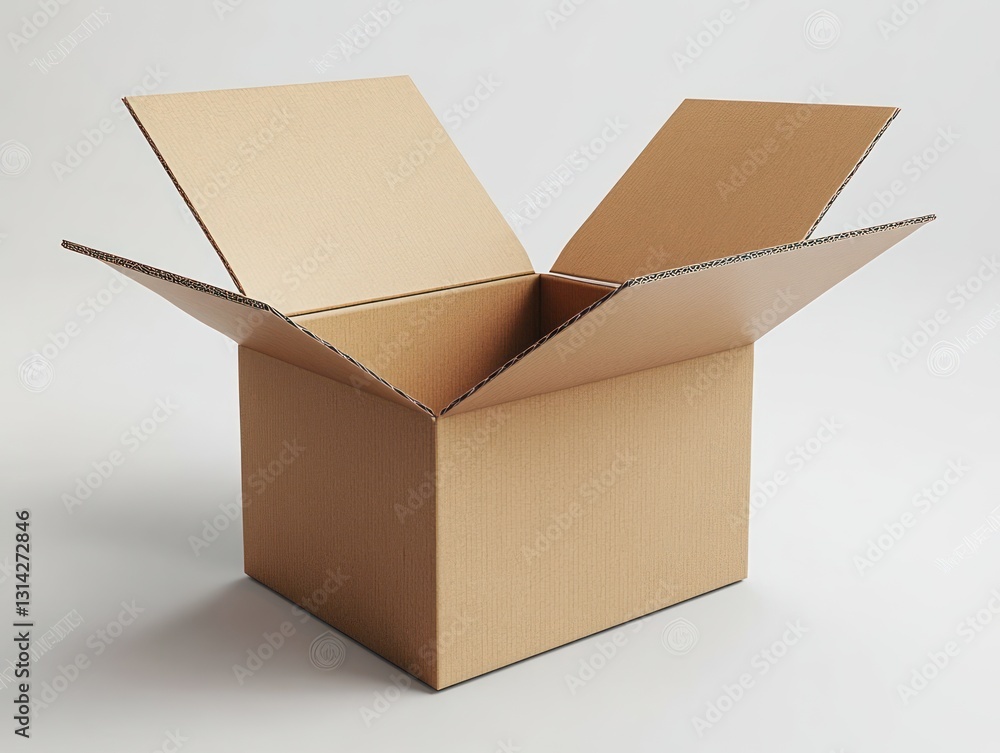 Poster minimalist cardboard box mockup with open flaps for packaging presentation and branding