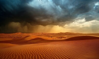 Stormy sky over the desert landscape background. High quality photo