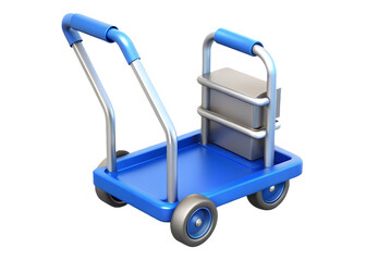 A Sturdy Little Blue Handcart Ready For Its Next Adventure, Carrying A Silver Box Securely, Showcasing A Simple Yet Functional Design With Smooth, Clean Lines And Bright Colors Isolated on Transparent