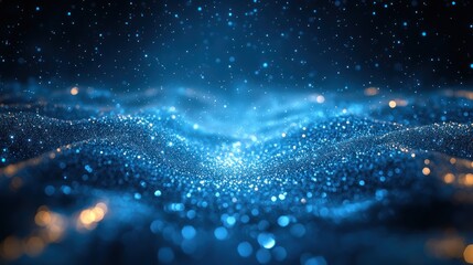 Abstract Blue Sparkling Glitter Waves with Defocused Bokeh Background