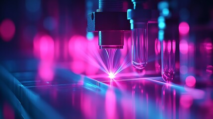 Microscopic view of laser beams precisely directed at cancer cells