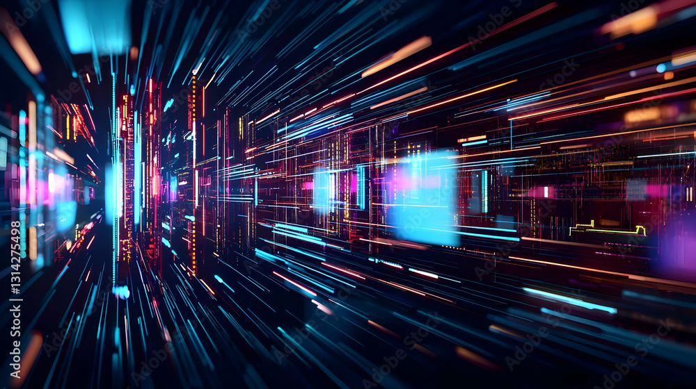 Poster abstract digital data stream in cyberspace