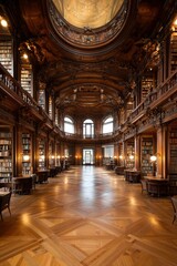 Naklejka premium Ornate wooden library interior