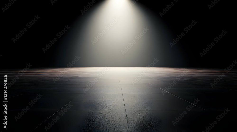Poster Dramatic Spotlight Illuminating Dark Textured Ground With Subtle Reflections Creating a Moody and Atmospheric Setting for Presentation Background