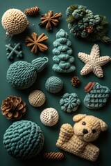 Fototapeta premium Christmas Pet Accessories and Toys Flat Lay for Holiday Care and Gift Ideas with Food and Grooming Tools