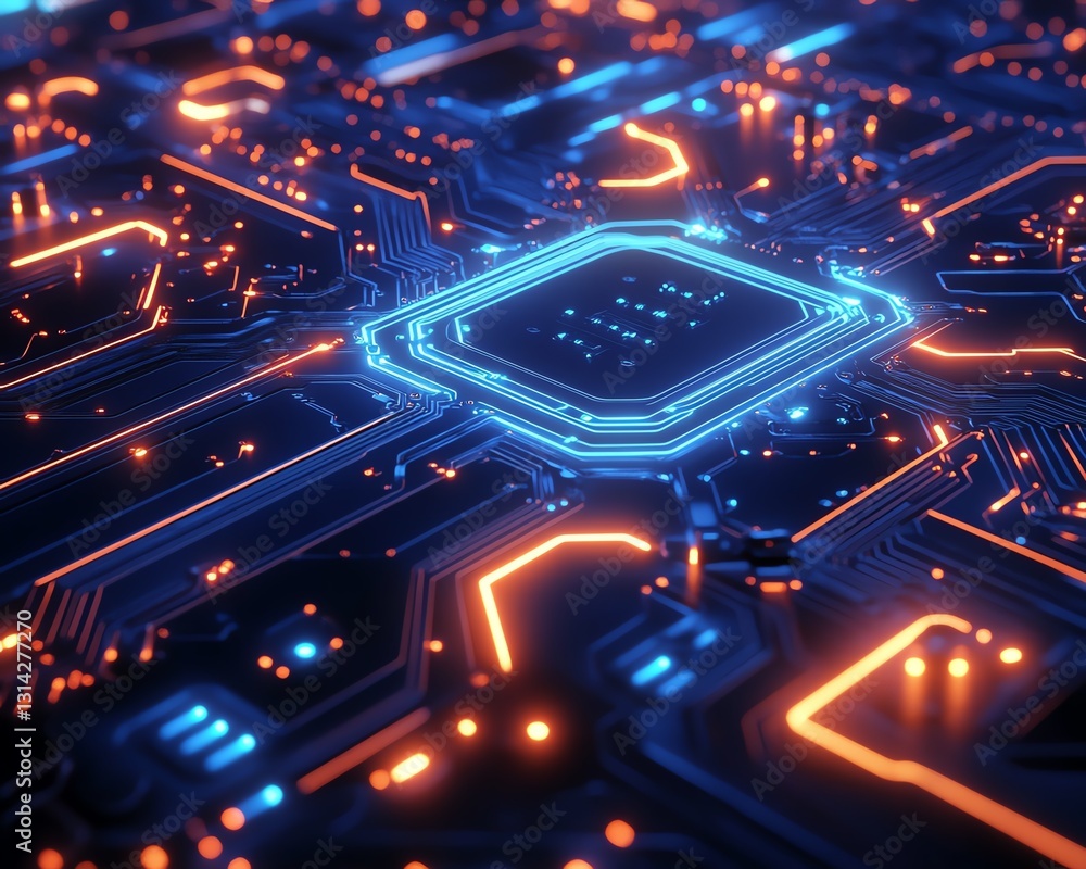 Aufkleber a glowing blue circuit board with interconnected pathways, showcasing the complexity of modern techn
