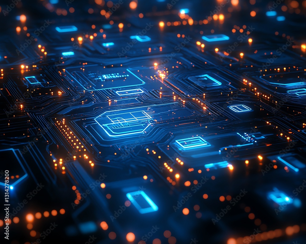 Aufkleber a radiant blue circuit board with luminous pathways, symbolizing the flow of data and advanced techn