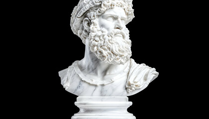 Obraz premium Marble bust of a man with beard and headdress on dark background