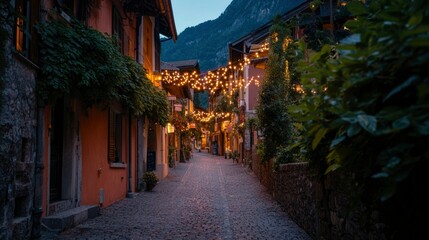 Obraz premium Mountain village street at dusk