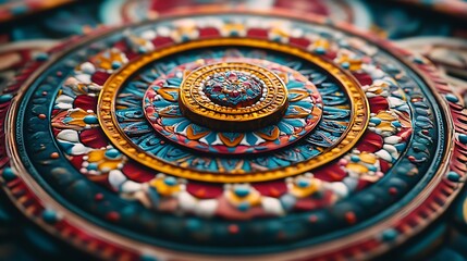 Fototapeta premium Intricate circular mandala design with vibrant colors and intricate details.
