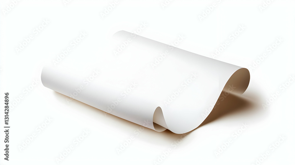 Poster realistic blank white rolled paper sheet on white background with subtle shadow for copy space or te