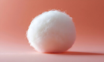 a fluffy cotton ball against a light pink background.