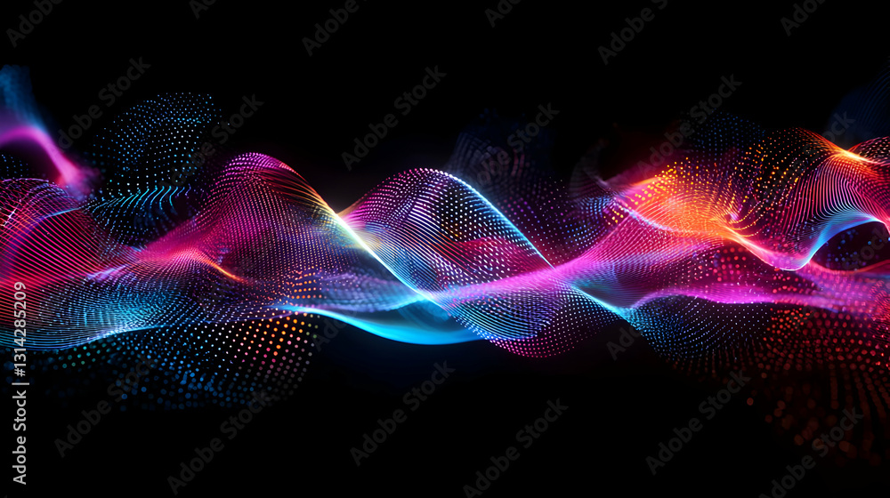 Poster colorful abstract wave pattern on black background