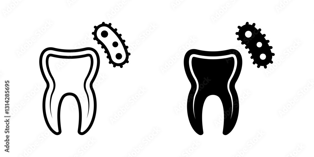 Poster bacteria on tooth icon set. for mobile concept and web design on white background