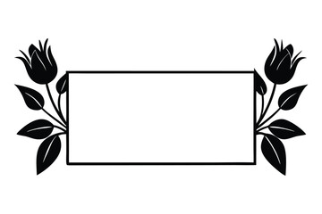 Vintage floral frame with roses in black and white