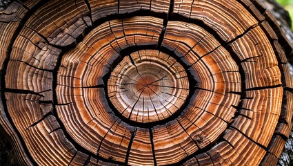 Close up of tree trunk's intricate growth rings
