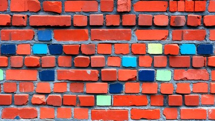 Colorful brick wall with grid pattern accents