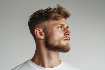 Obraz premium men's grooming ad with stylish model and sharp haircut