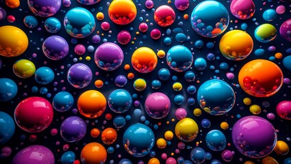 Colorful spherical bubbles floating in dark space