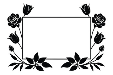 Vintage floral frame with roses in black and white
