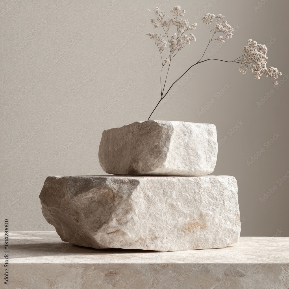 Poster minimalistic stone textures podium for product display in scandinavian design