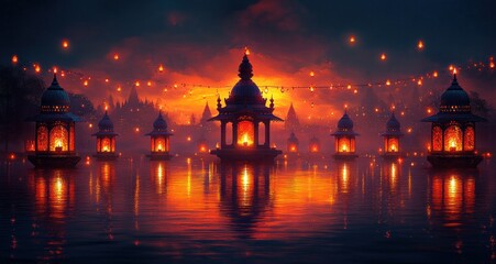 Fototapeta premium Vibrant Diwali Lanterns Illustration Traditional Indian Festival of Lights Celebration