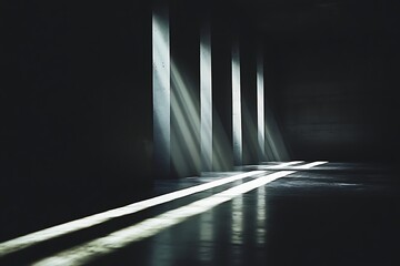 Dimly Lit Space with Beams of Light Creating a Mystical Atmosphere