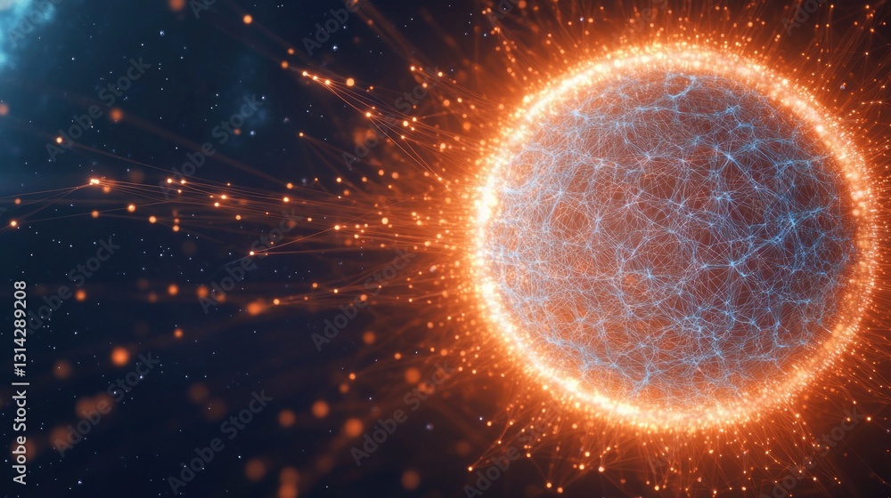 Poster data flow concept in futuristic network with cosmic background and digital energy effects