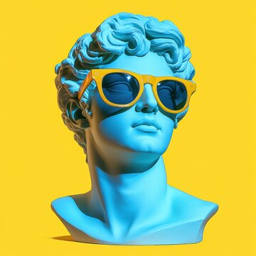Pop Art Sculpture Bust with Sunglasses Minimalist Design Creative Concept David Head