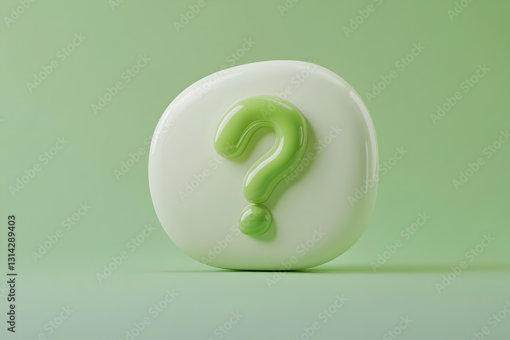 Poster 3d rendered green notification speech bubble with a bold question mark, isolated on a solid backgrou