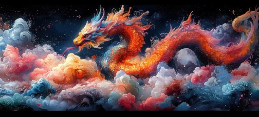 Festive Celebration of the Colorful Snake in Chinese New Year 2025 with Elegant Pastel and Vivid Accents