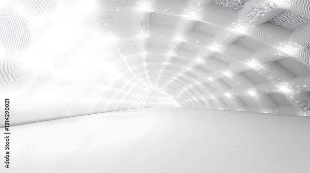 Poster bright white futuristic tunnel with glowing lights and shiny surface in abstract empty space digital
