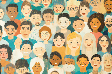 A large group of happy people from different ethnic groups and different generations of people	