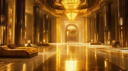 Fototapeta premium Midas, cursed with his golden touch, assigned a team of cleaners to polish his golden halls, ensuring that not a single speck of tarnish dulled his endless wealth