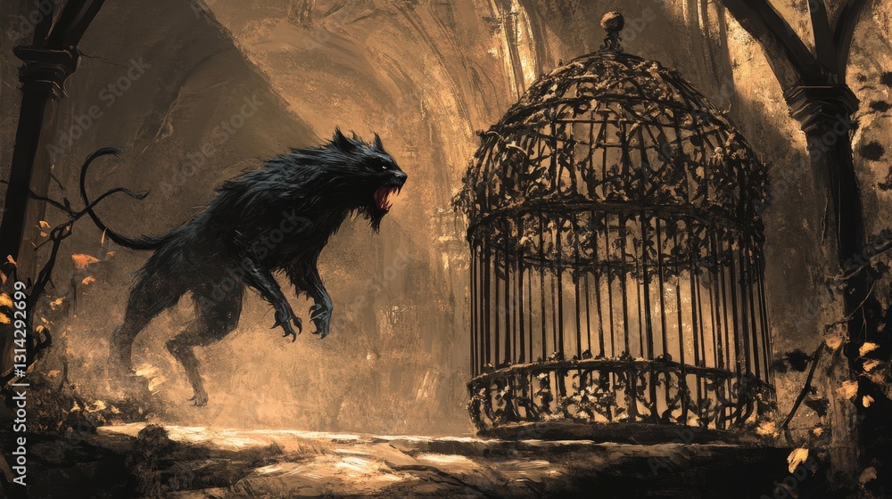 Poster as the hero approaches the cage, they must decide whether to unlock it and release the creature or l