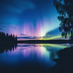 Aurora borealis over tranquil lake